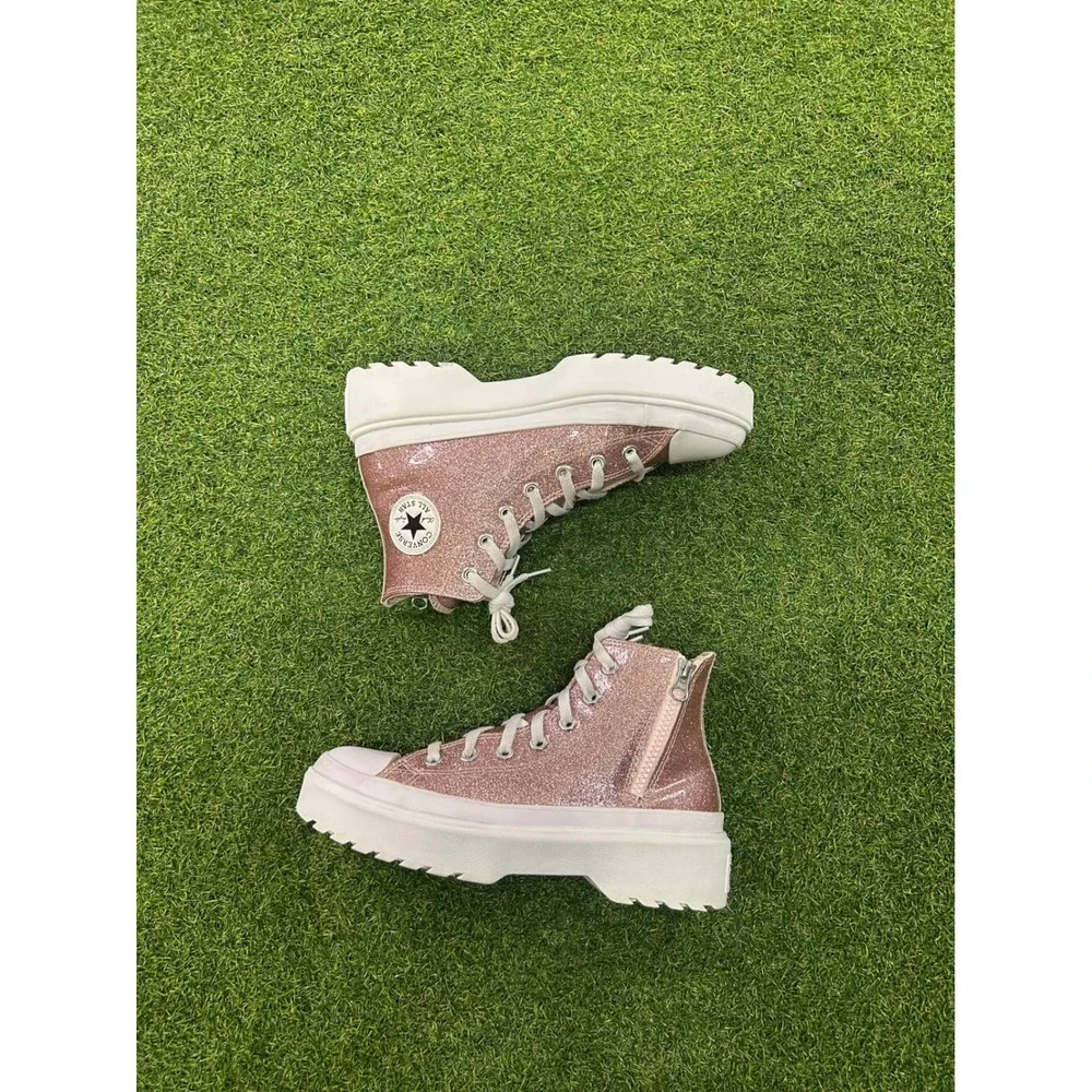Converse Chuck Taylor All Star Lugged 2.0 Pink Glitter High Top Womens 5.5 - Picture 2 of 6